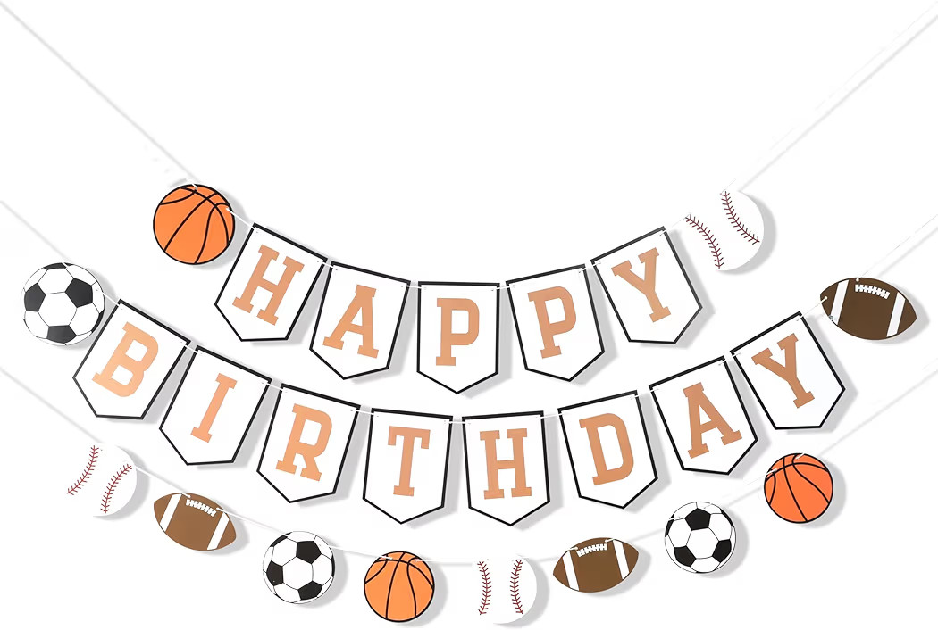 Happy Birthday Sports Banner Ball Garland Sign - High Chair Banner Birthday Decorations Party Sup... | Amazon (US)