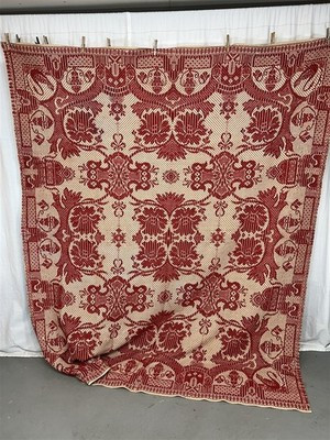 vintage coverlet red/white linen/cotton wool 74x 93 reversible replica  | eBay | eBay US