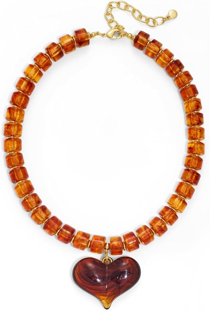 WOWORAMA Chunky Heart Necklaces for Women Colorful Resin Beaded Choker Necklace Gold Puffy Heart ... | Amazon (US)