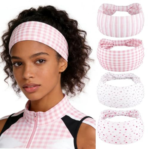 obeoby Stripe Wide Headbands for Yoga,Running, 5.5'' Spring Headbands Blush Pink Mother's Day Large Twisted Knot Hairband (4Pack) | Amazon (US)