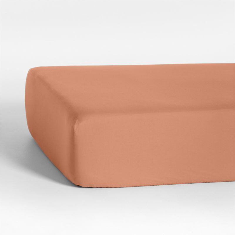 Modern Cozy Cloud Canyon Orange Organic Washed Cotton Fitted Sheet + Reviews | Crate & Kids | Crate & Barrel