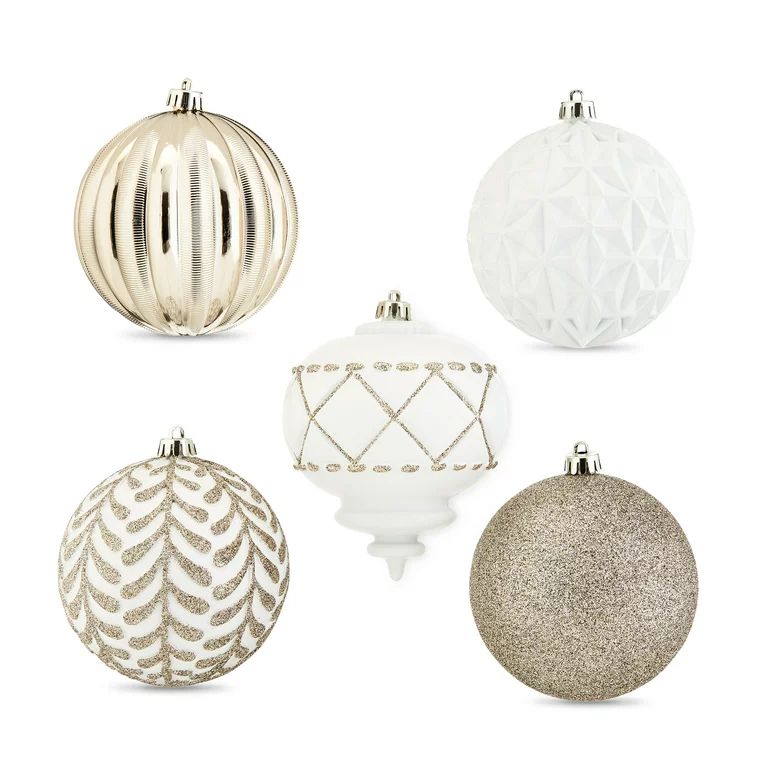 Holiday Time 100 mm Shatterproof Christmas Ornaments, Champagne Gold & White, 9 Count - Walmart.c... | Walmart (US)