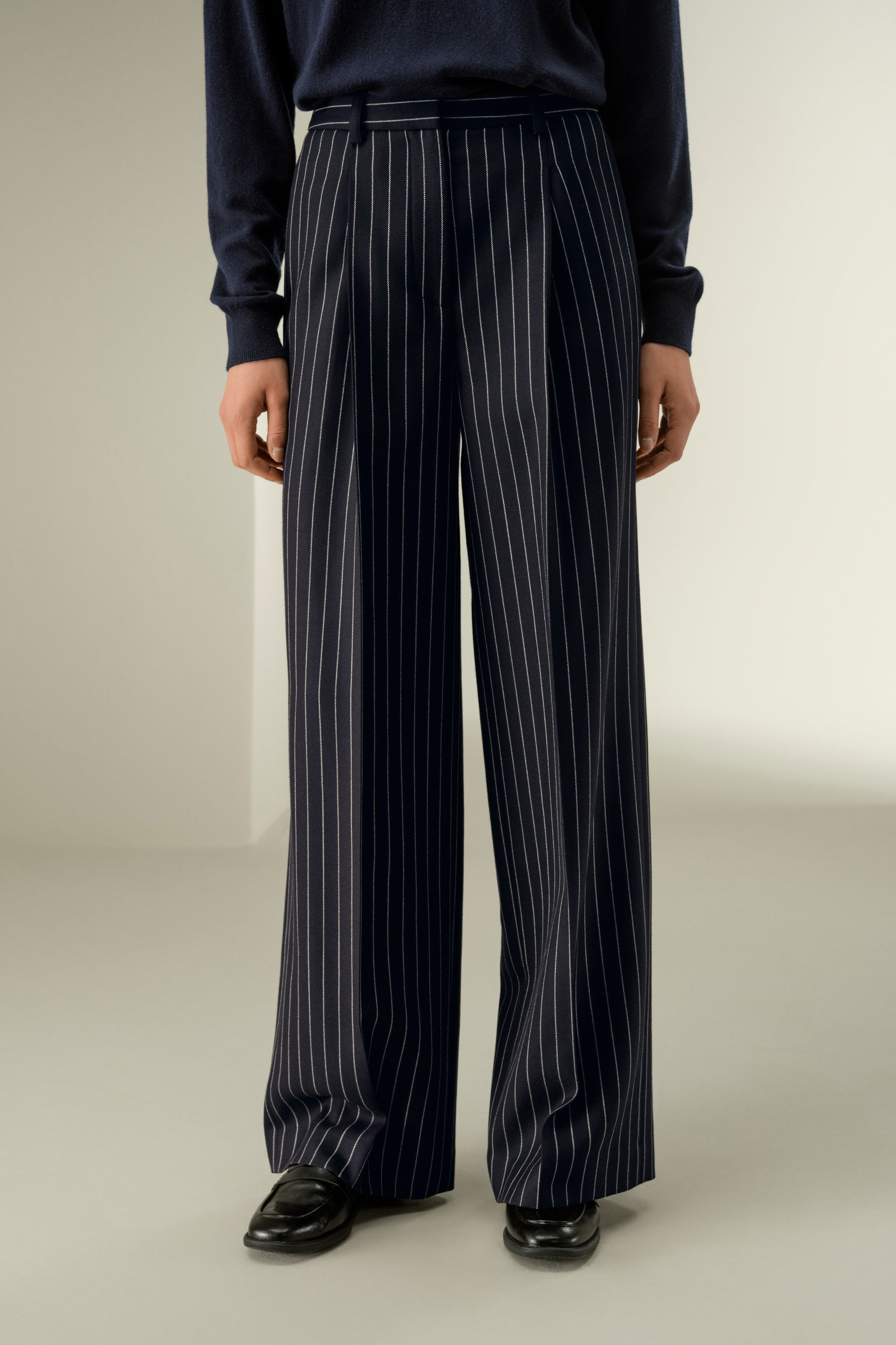 Wool-Blend Wide-Leg Stripe Pants | LILYSILK