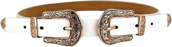 CLARA Women Vintage Western Waist Belt Double Buckle Belt PU Leather Waistband for Jeans Dress | Amazon (US)