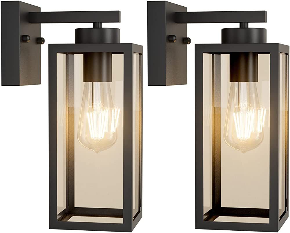 Tipace Outdoor Wall Lantern 2 Pack Black Exterior Wall Sconce with Clear Glass Shade Wall Mount L... | Amazon (US)