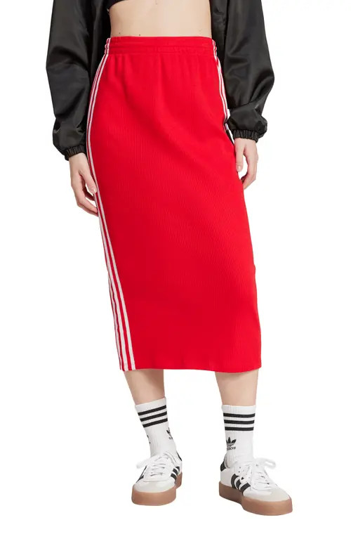 adidas Originals Adicolor 3-Stripes Knit Midi Skirt in Better Scarlet at Nordstrom, Size Small | Nordstrom