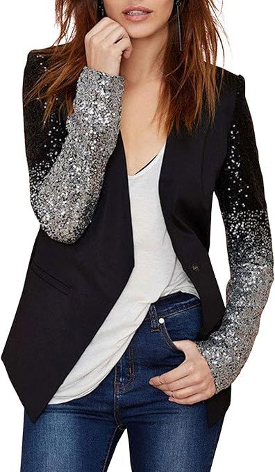 GGUHHU Womans Fashion Slim Fit Shiny Sequin Long Sleeve Casual Blazer Jacket | Amazon (US)