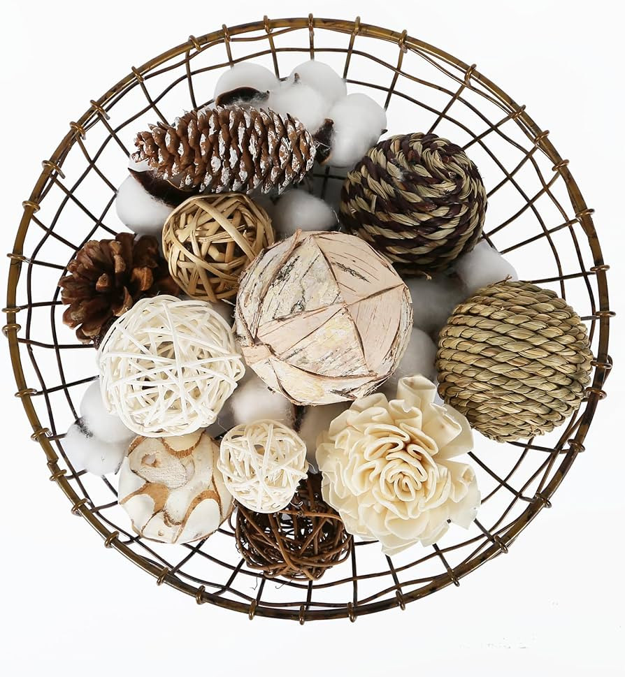 Rattan Ball, Bag of Assorted Decorative Spherical Natural Wicker Balls and Cotton Flower for Bowl... | Amazon (US)