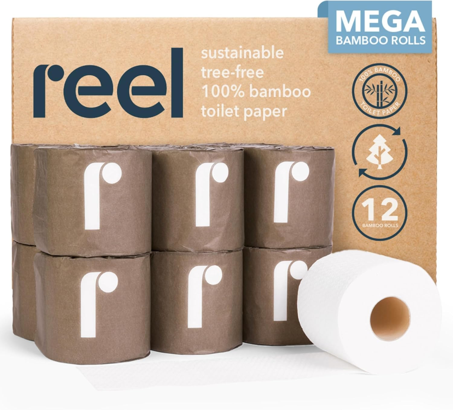 Reel Premium 3-Ply Bamboo Toilet Paper - 12 Rolls, 300 Sheets per Roll | Amazon (US)