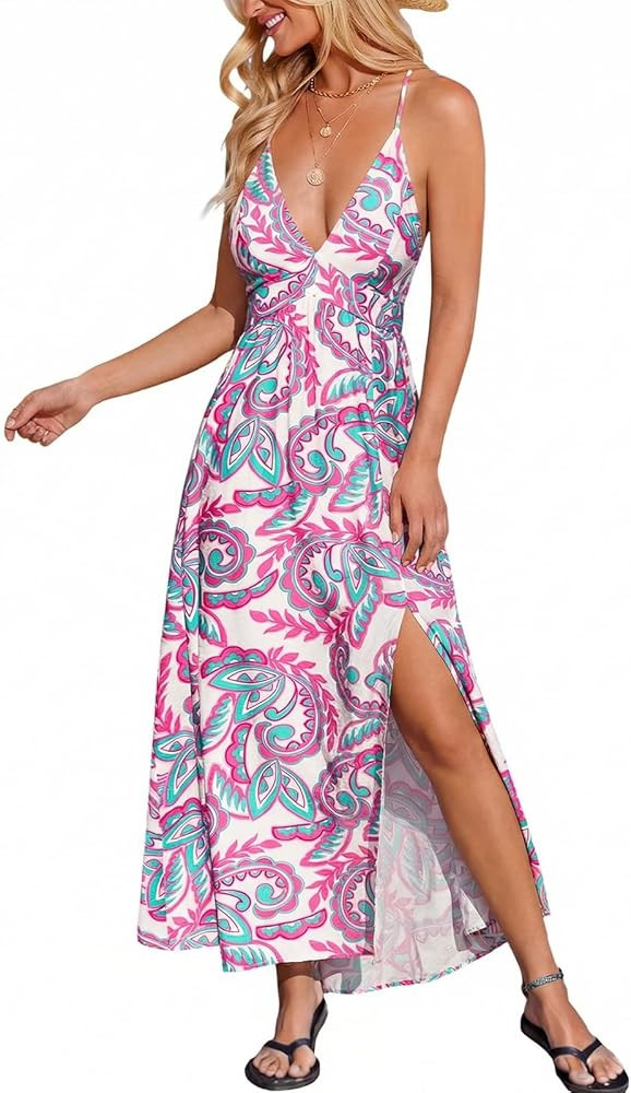 CUPSHE Womens Summer Maxi Dress 2026 Sleeveless Long Sundresses Spaghetti Strap Flowy Boho Beach ... | Amazon (US)
