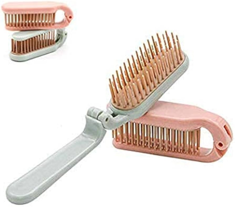 2 Pack Folding Hair Combs Hair Brush Compact Pocket Size Travel Purse Locker , Blue & Pink (Blue,... | Amazon (US)