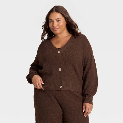 Women's Cable Sweater Cardigan - Auden™ Heather Brown 1X | Target