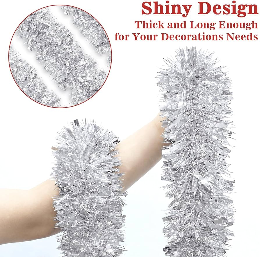 50 Feet Christmas Tinsel Garland Metallic Twist Shiny Garland for Xmas Christmas Tree Decorations... | Amazon (US)