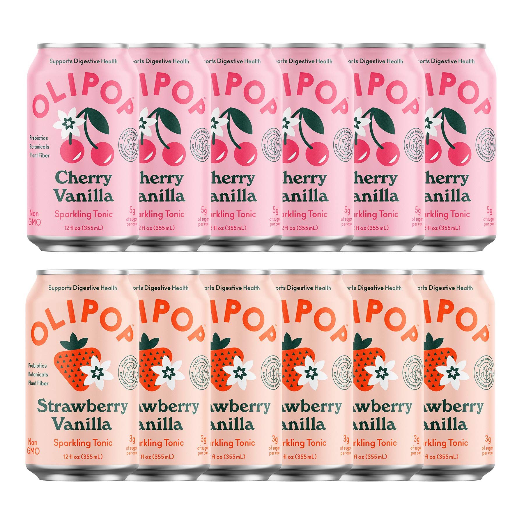 OLIPOP - Pink Pops, Strawberry Vanilla & Cherry Vanilla, Healthy Soda Variety Pack, Prebiotic Soft D | Amazon (US)