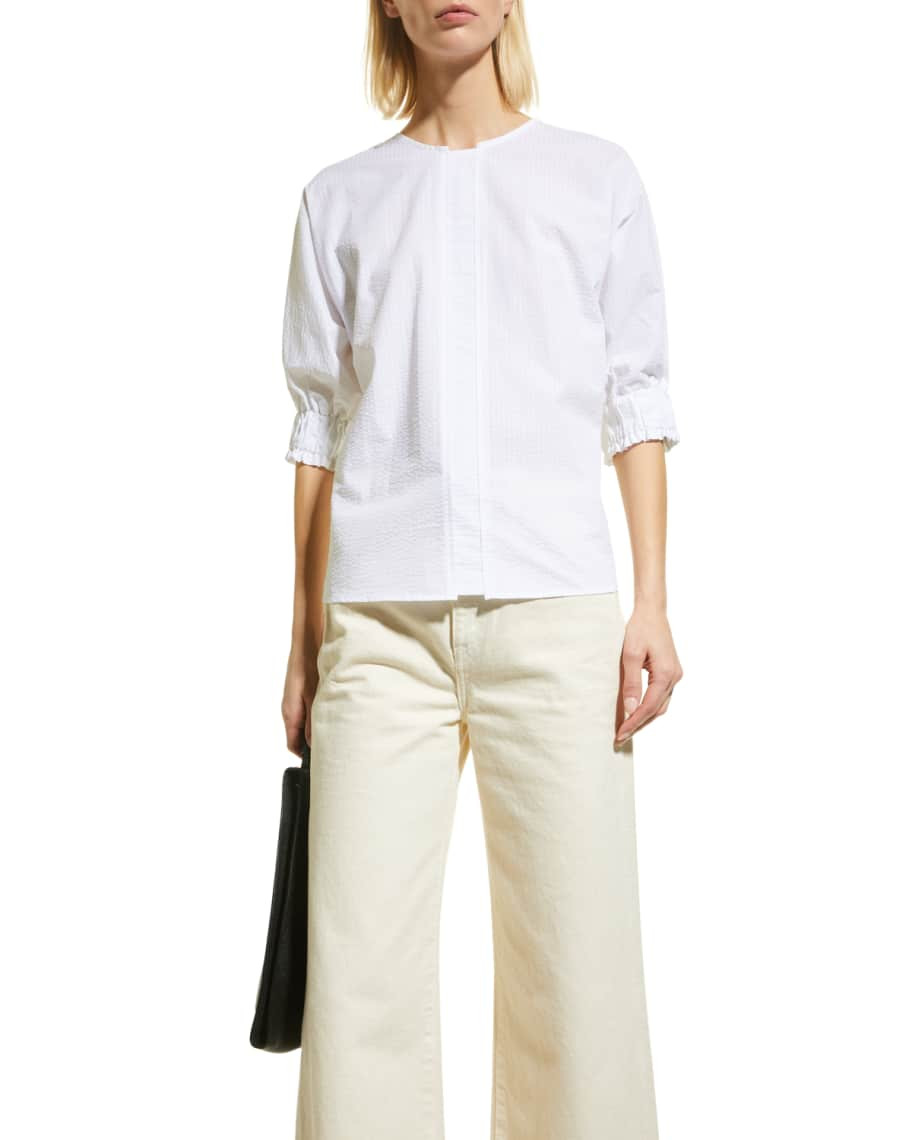 Harshman Gilida Seersucker Popover Blouse | Neiman Marcus