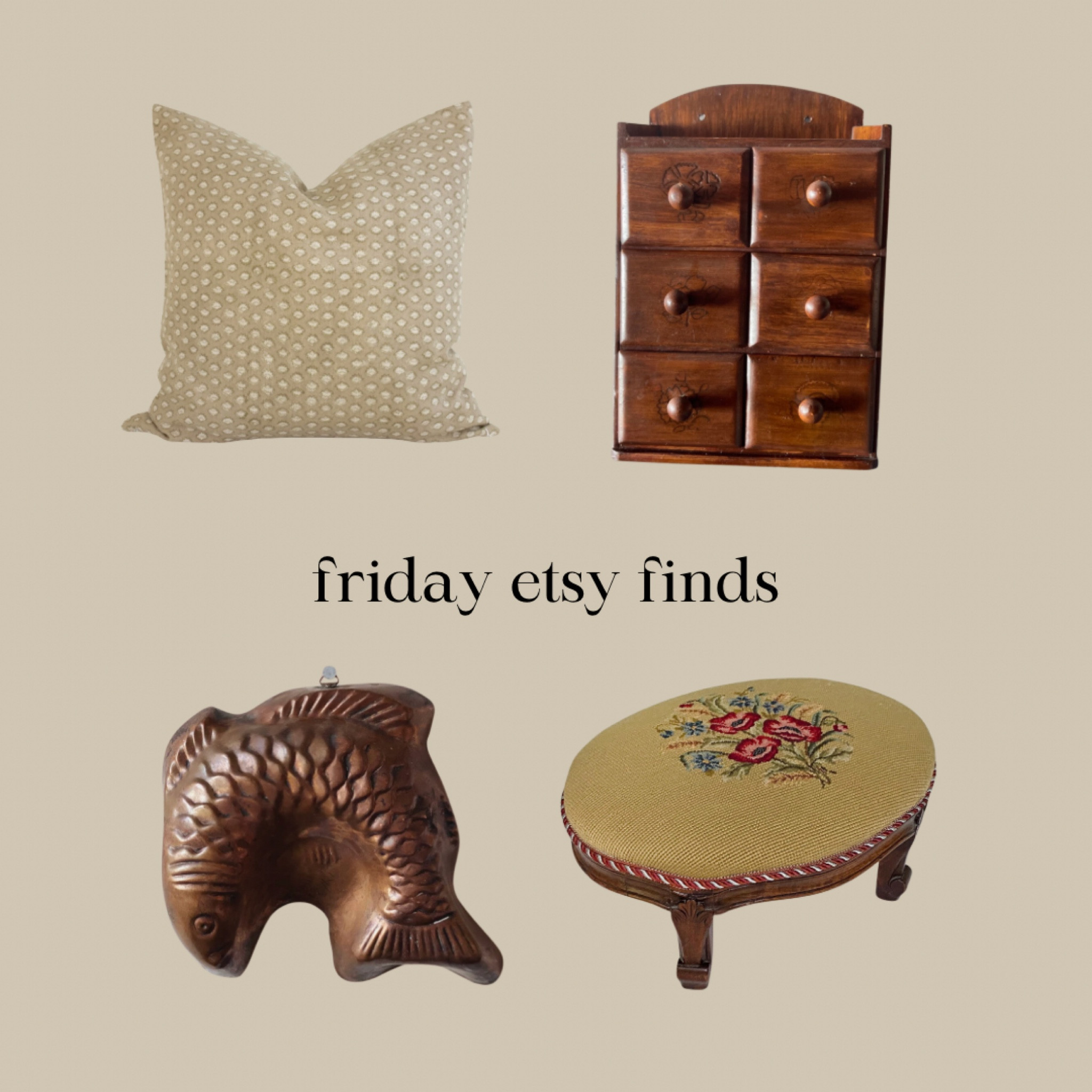 Friday Etsy finds 🤎

Love all these pieces in neutral shades. 

Vintage, vintage finds, Etsy finds, copper, kitchen decor, living room decor, throw pillows, block print, needlepoint, footstool, home decor 

#LTKfindsunder100 #LTKstyletip #LTKhome
