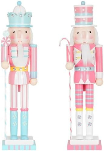 Nutcracker Christmas Decor Set of 2 15-Inch Wooden King and Soldier Blue Pink Nutcracker Figure O... | Amazon (US)