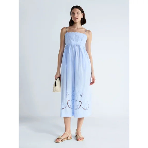Free Assembly Women’s Embroidered Cotton Midi Dress, Sizes XS-XXL | Walmart (US)