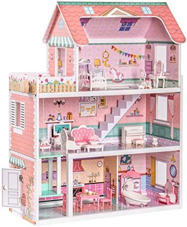 Giant Bean Wooden Dollhouse 2.6 feet High with Elevator, Doorbell, Light,15 Pieces Furnitures and... | Amazon (US)