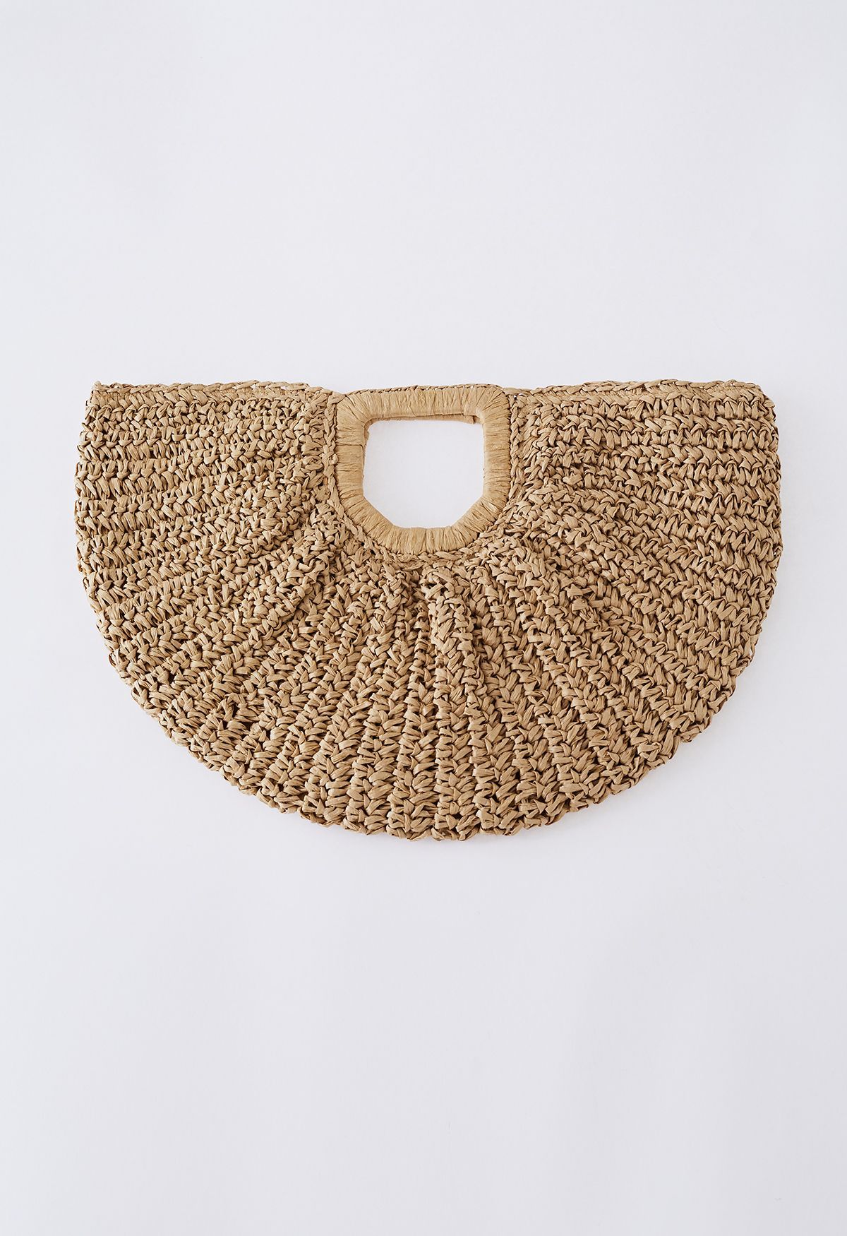 Semicircle Woven Straw Handbag in Tan | Chicwish