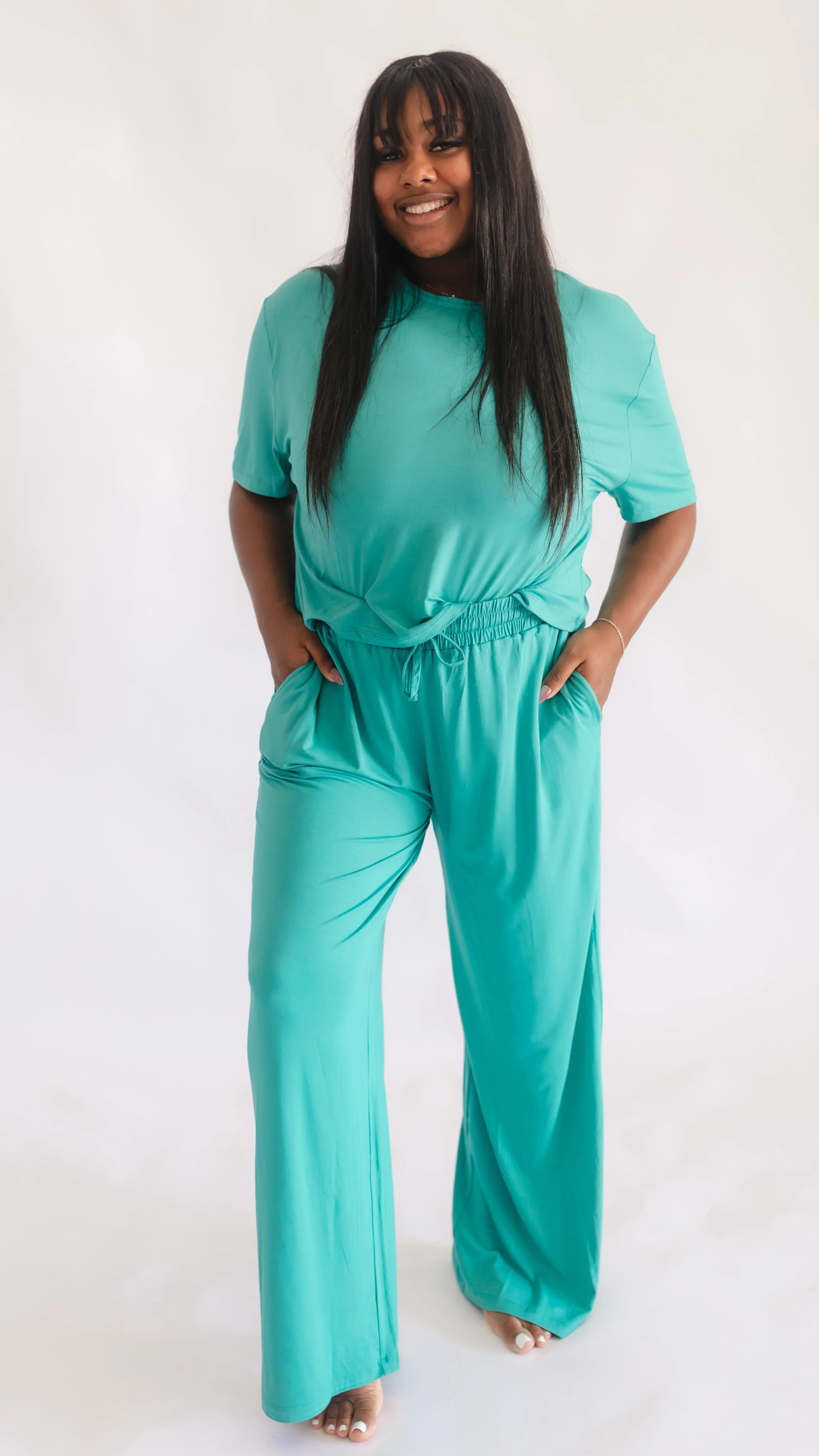 Womens T-Shirt Lounge Set in Teal | Silks Design