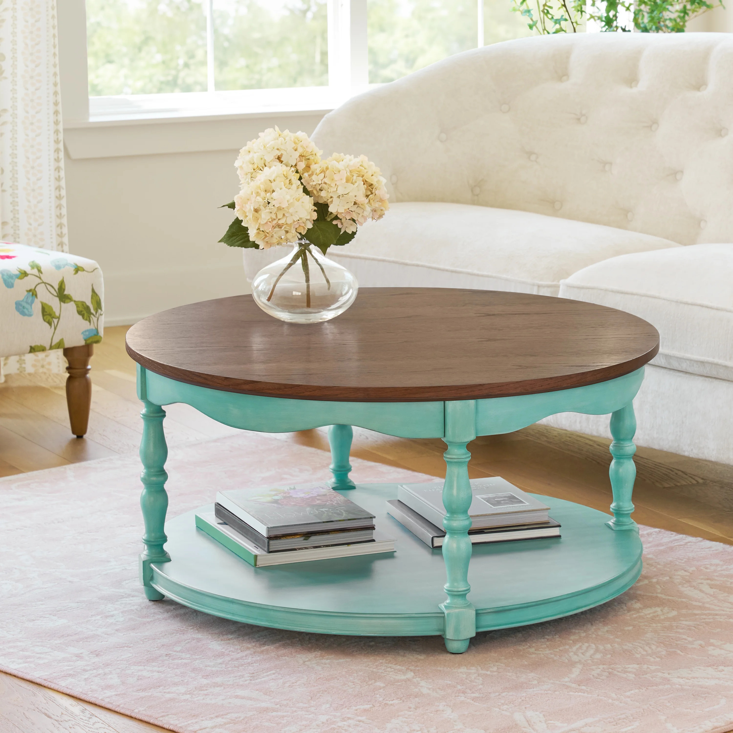 Pioneer Woman Helen Round Coffee Table, Teal | Walmart (US)