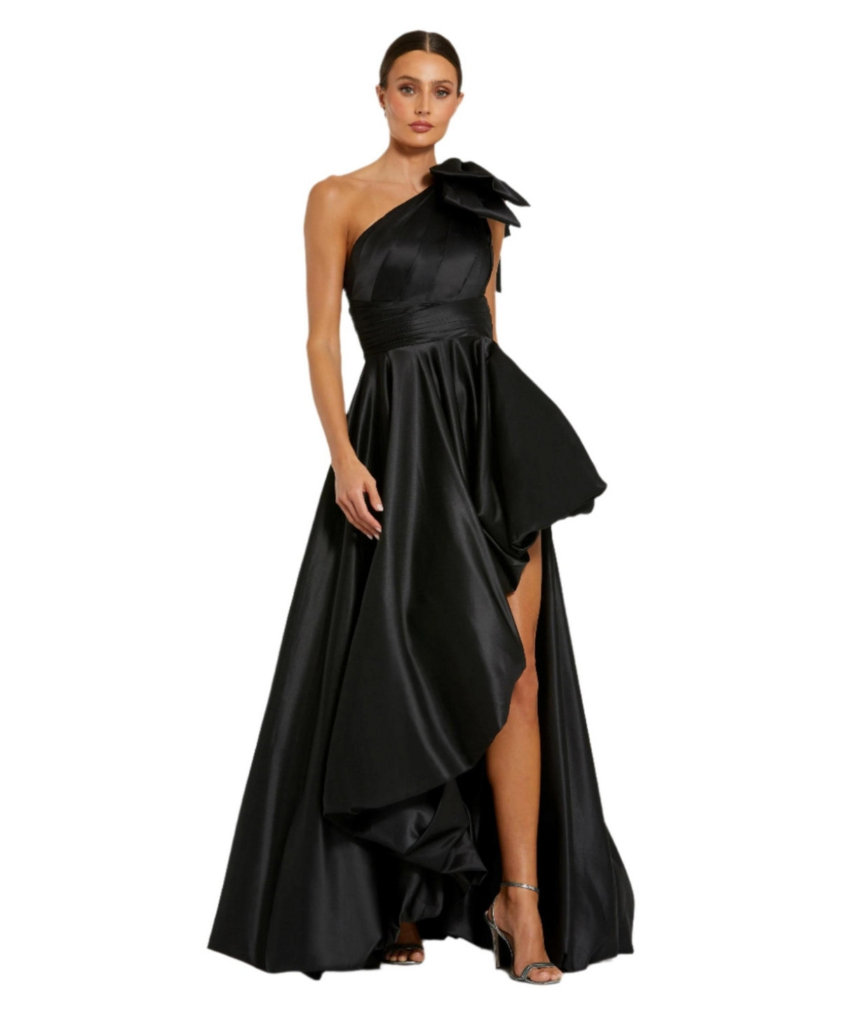 Mac Duggal Women's Satin One Shoulder Bow Gown - Black | Macy's
