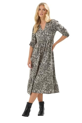 PixieGirl Petite Women's Animal Print Collar Midi Dress Grey | Amazon (US)