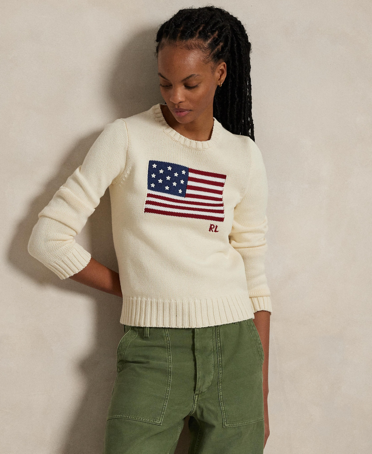 Polo Ralph Lauren Women's Flag Cotton Crewneck Sweater - Cream | Macy's