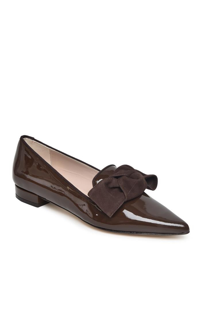 Ladies Patent Suede Bow Slipper | The House Of Bruar