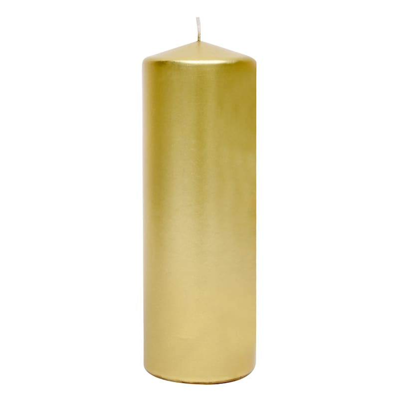 Metallic Gold Unscented Overdip Pillar Candle, 3x8 | At Home