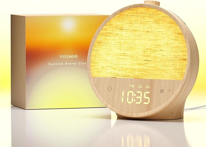 Vivilumens Wood Grain Sunrise Alarm Clock, Gentle Wake-Up Light Sound Machine, Dual Alarms for He... | Amazon (US)