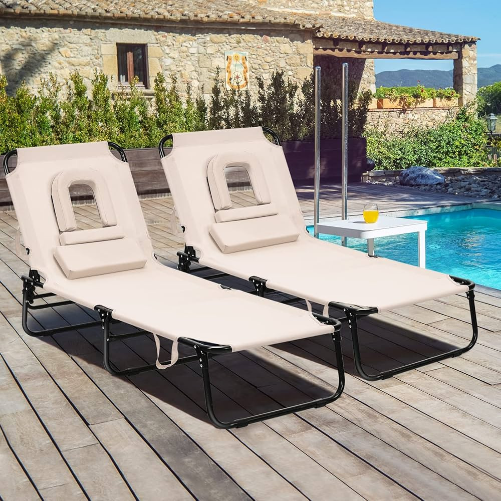 Tangkula Folding Chaise Lounge Chair with Hole for Face, Outdoor 5-Position Adjustable Reclining ... | Amazon (US)