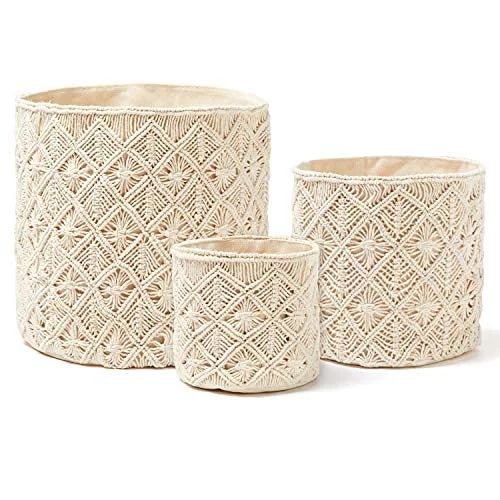 Americanflat Woven Macrame Storage Basket, Natural Cotton Rope, 3-Pack - Walmart.com | Walmart (US)