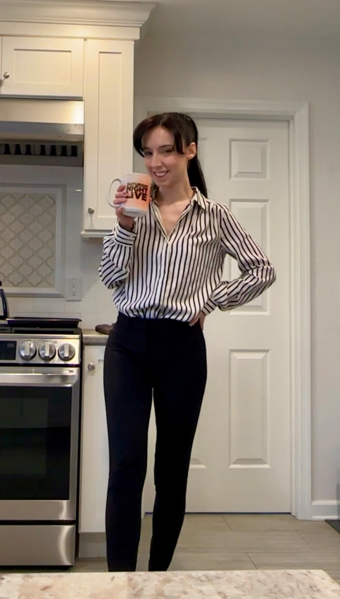 Black and white stripped shirt size S
Black pants size 00
Black loafers size 6.5

Work outfit, workwear, spring, casual, minimalist, millennial, Amazon, easy,



#LTKSeasonal #LTKWorkwear #LTKFindsUnder100