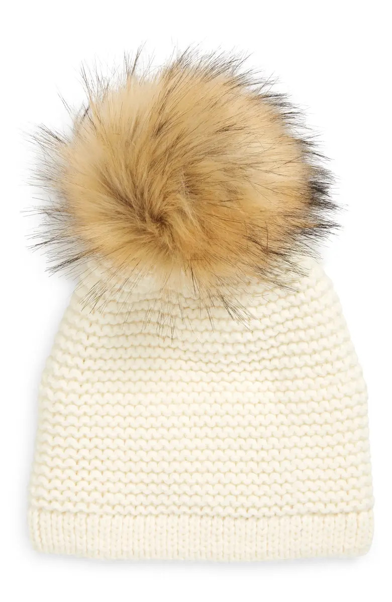 Wool Blend Beanie with Faux Fur Pom | Nordstrom