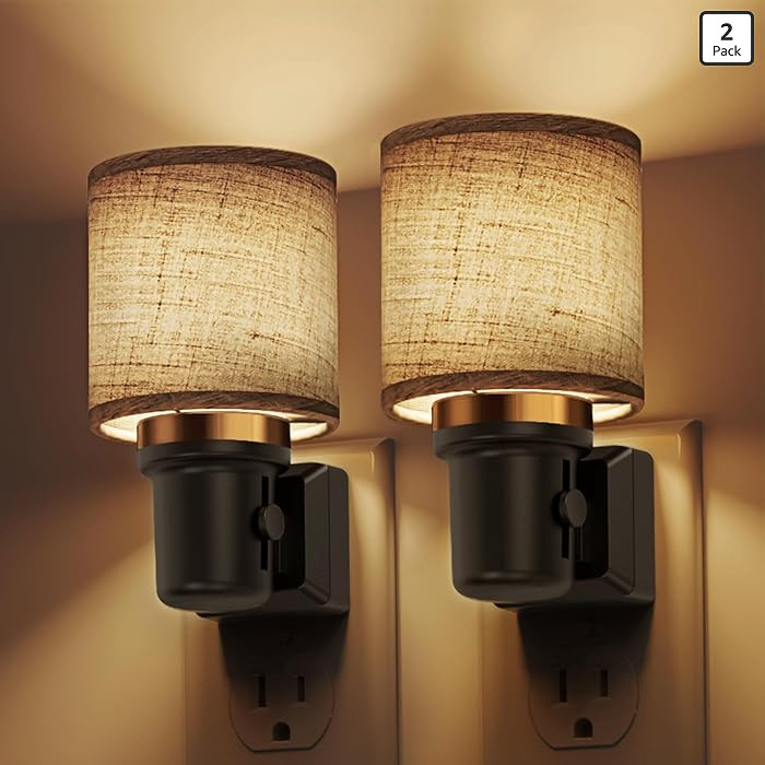 L LOHAS LED Night Lights Plug into Wall, 2 Pack Linen Fabric Cylinder Decor Night Light, Dusk to ... | Amazon (US)