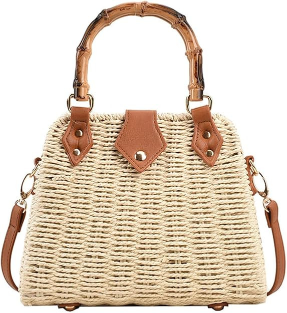 Summer Straw Bag for Women Beach Rattan Top-Handle Purse Straw Crossbody Clutch Bags Handwoven To... | Amazon (US)