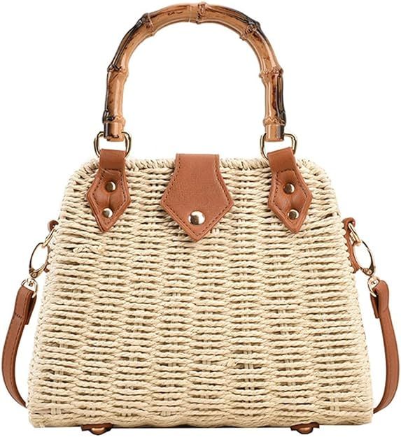 Summer Straw Bag for Women Beach Rattan Top-Handle Purse Straw Crossbody Clutch Bags Handwoven To... | Amazon (US)
