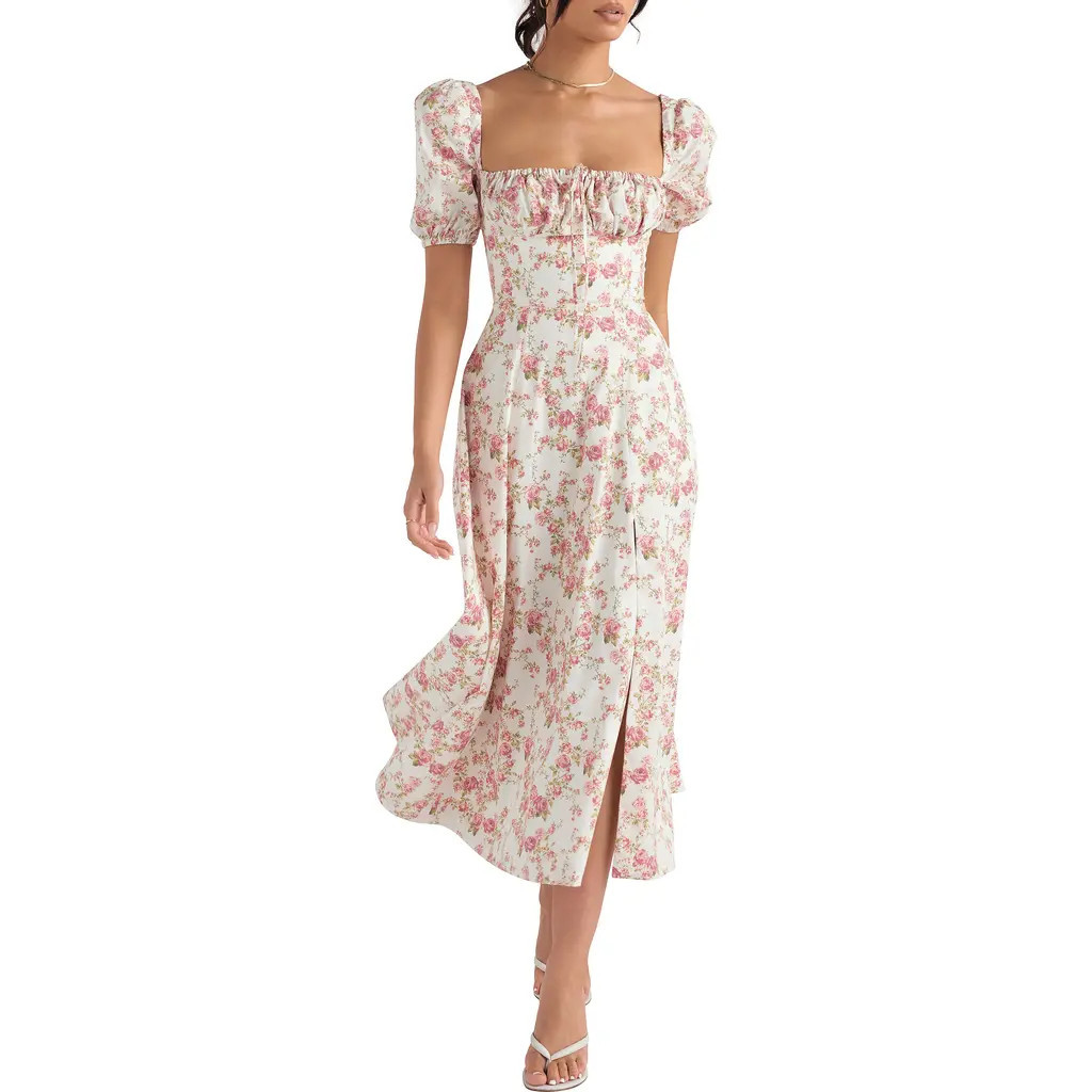HOUSE OF CB Tallulah Floral Cotton Blend Sundress in White/Pink Floral at Nordstrom, Size Medium | Nordstrom