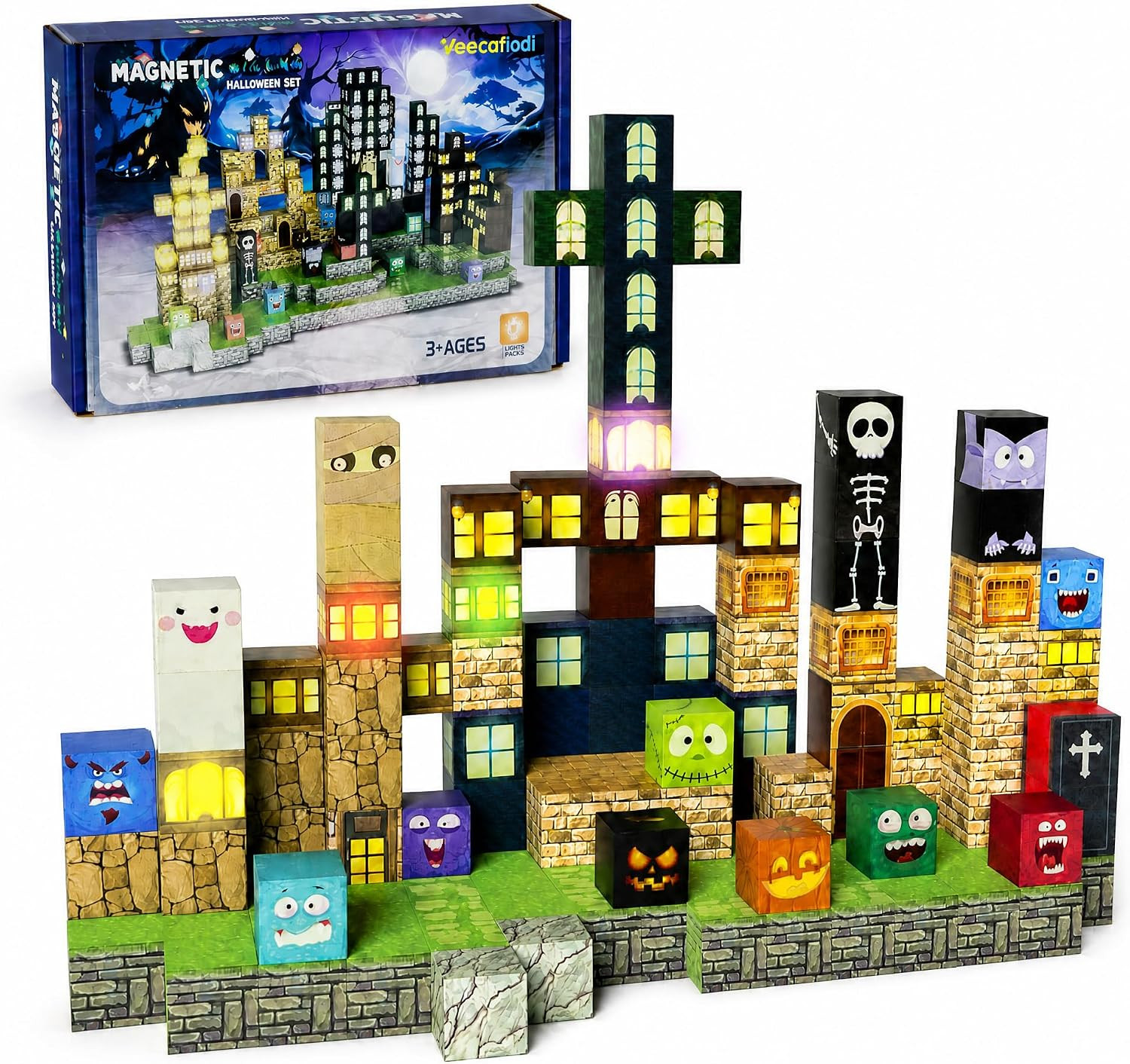 Halloween Magnetic Building Blocks with Lights, 137PCS Magnetic Blocks STEM Construction Set for Kids Ages 4-8, Spooky Building Toy, Birthday Gift for Boys Girls | Amazon (US)