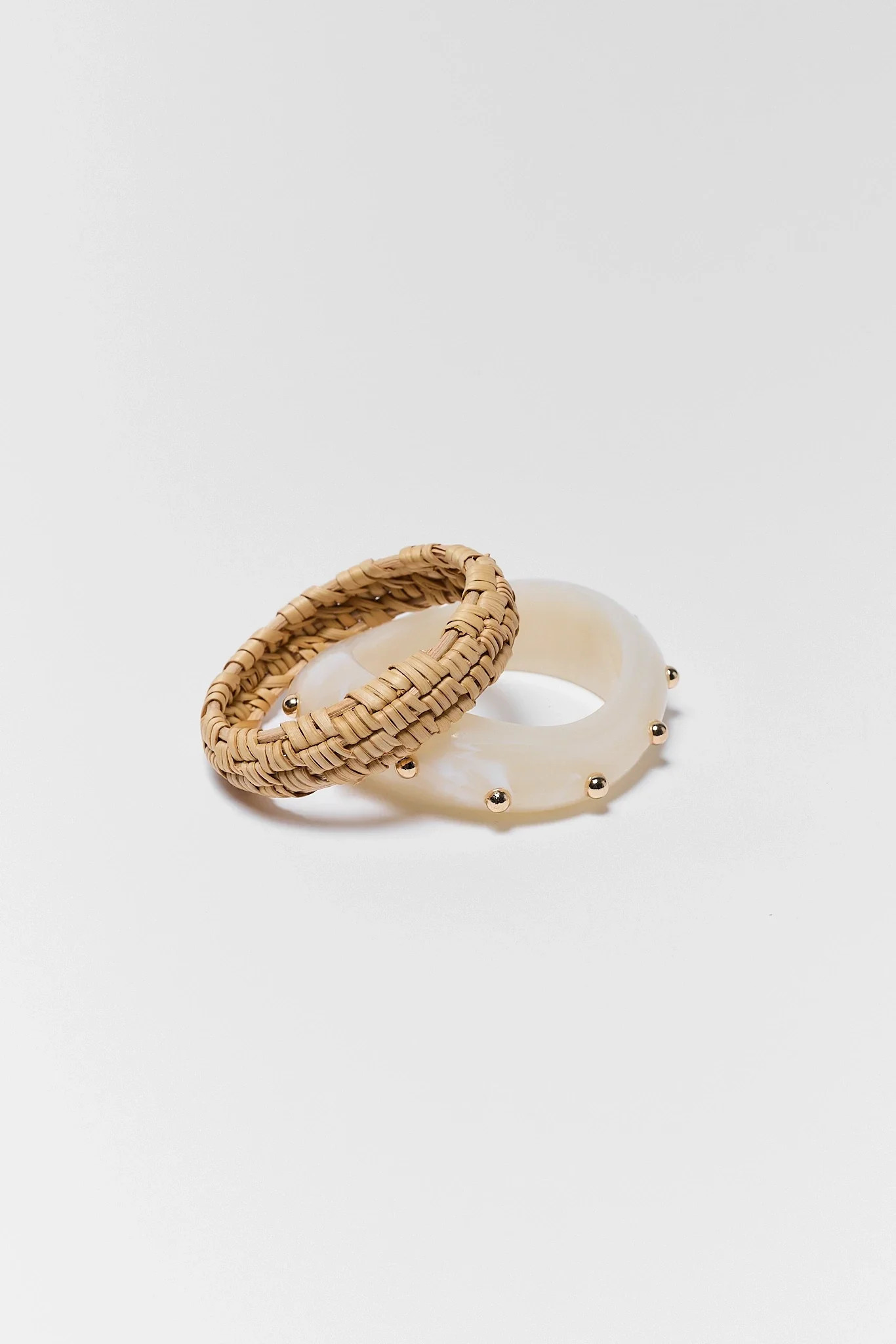 Raffia and Studded Bangle Bracelet Set | Avara