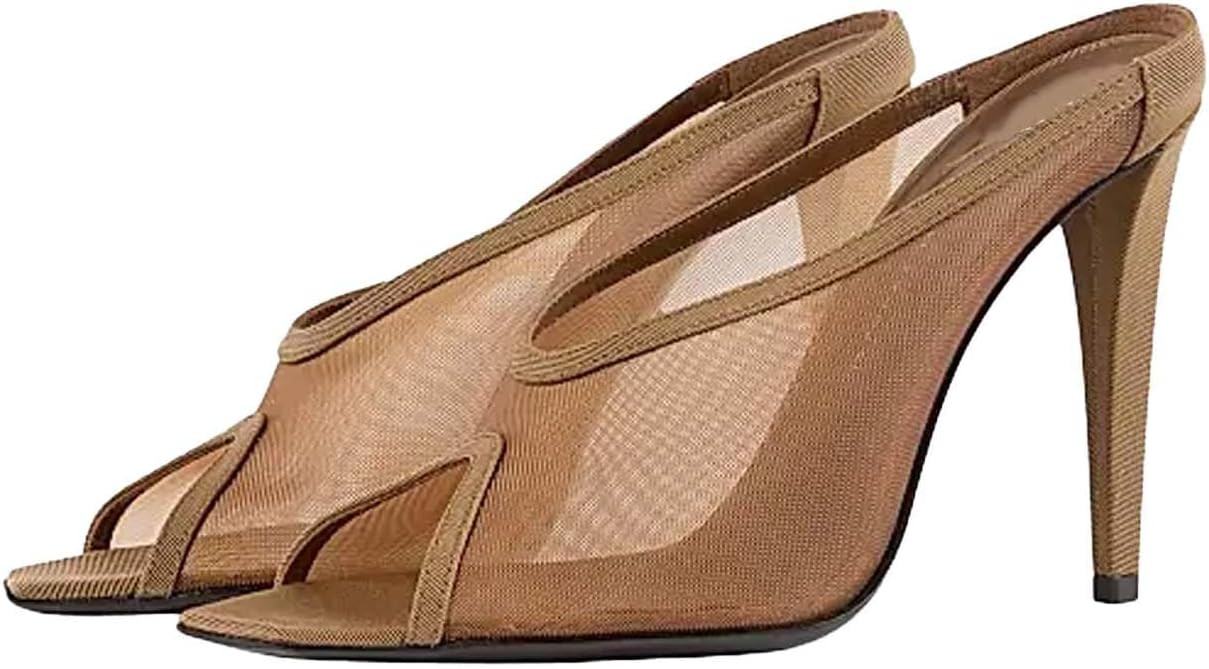 ANFEE Women's Mesh Slingback Stiletto Heels Wedding Party Shoes Toe Sandals | Mule Heels Small Sh... | Amazon (US)