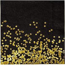 PARTY CHIC Black and Gold Dot Disposable Napkin 6.5 in x 6.5 in Gold Foil Dinner Napkin Pack of 50 f | Amazon (US)