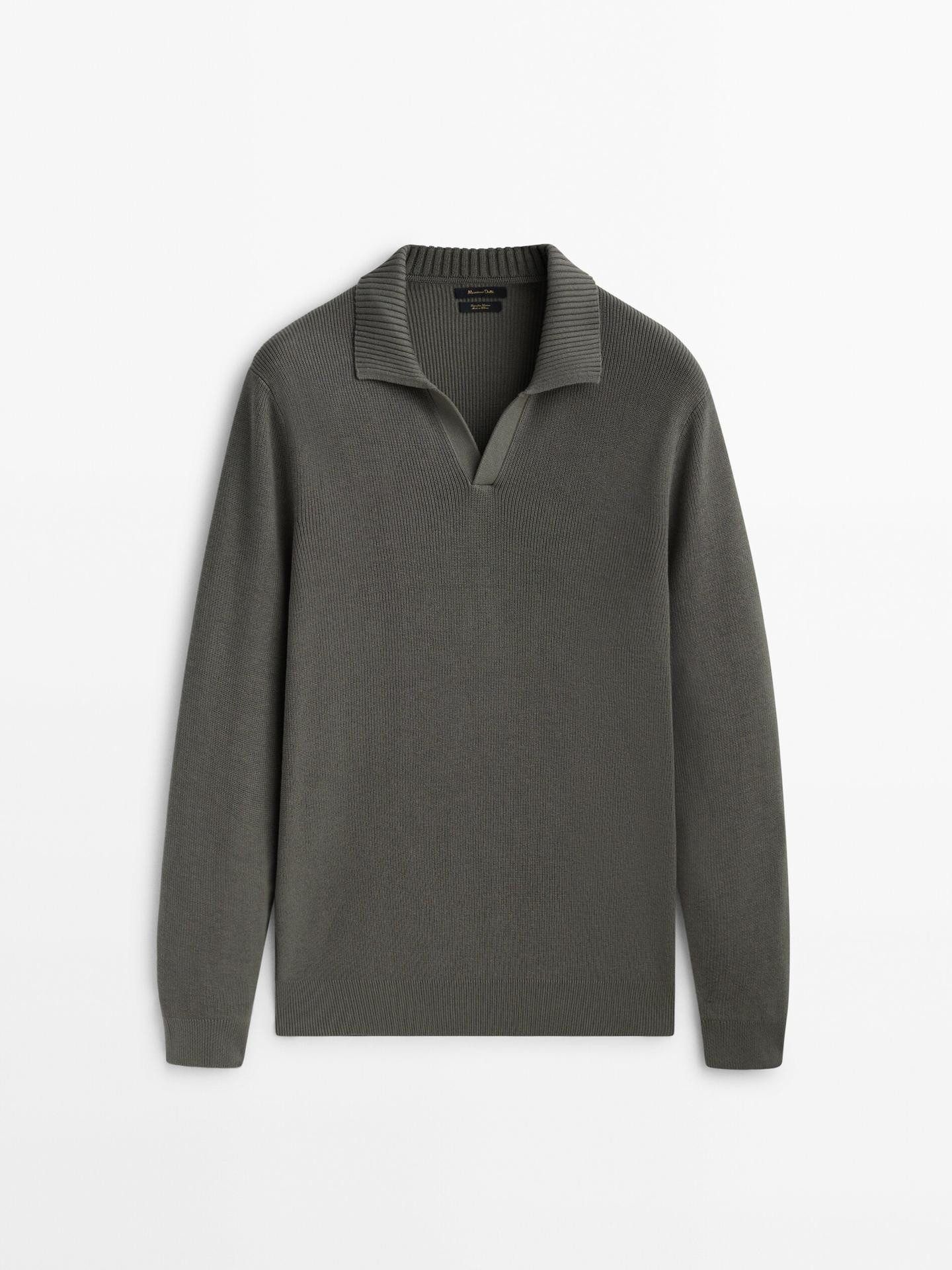 Ribbed polo collar textured knit sweater | Massimo Dutti UK