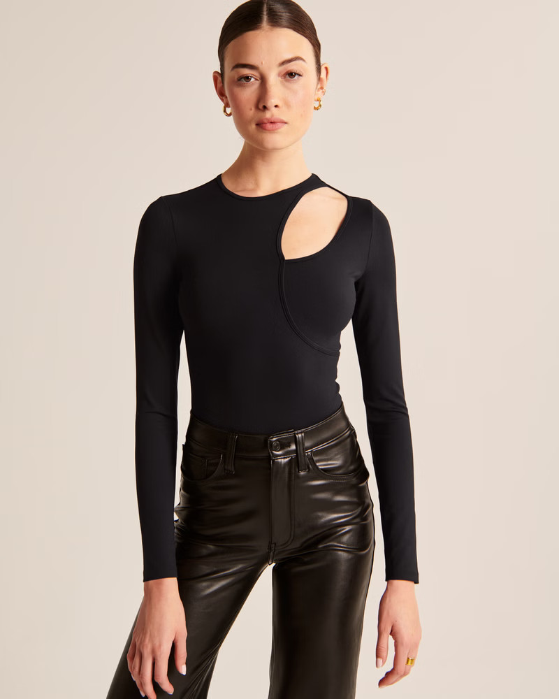 Long-Sleeve Seamless Fabric Wrap Cutout Bodysuit | Abercrombie & Fitch (US)