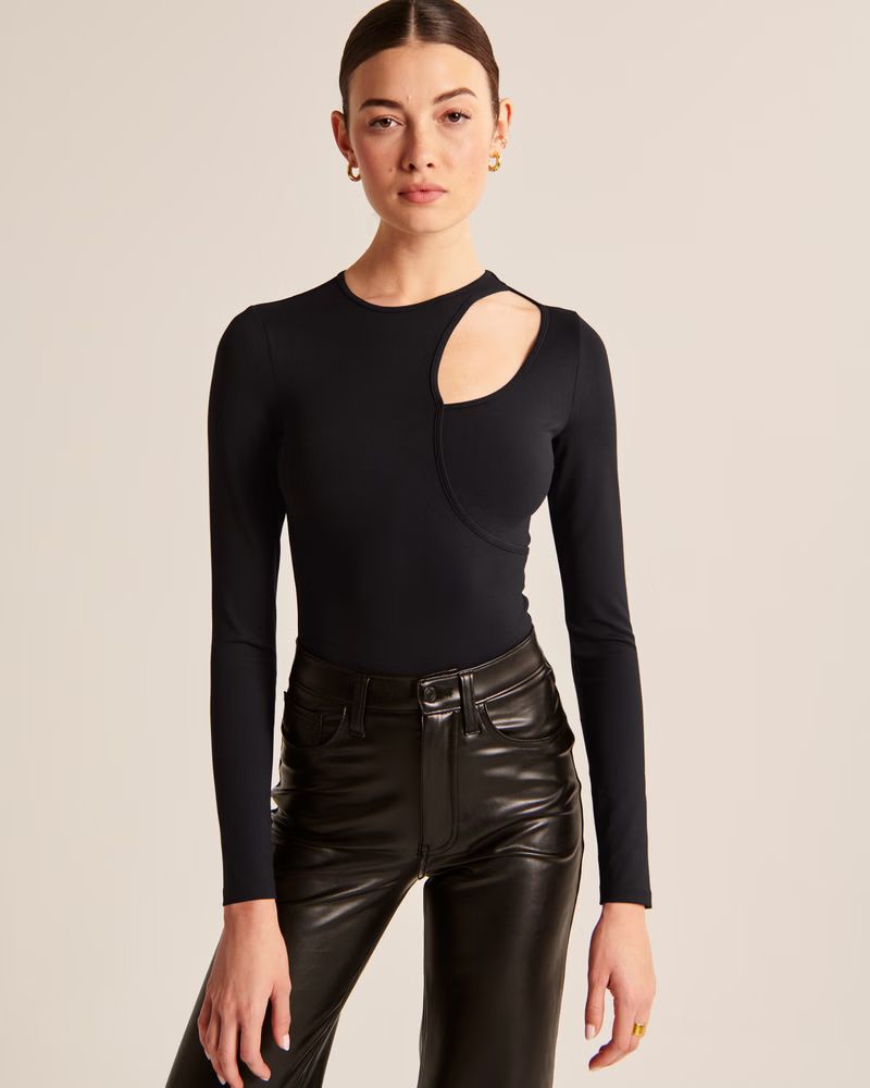 Long-Sleeve Seamless Fabric Wrap Cutout Bodysuit | Abercrombie & Fitch (US)