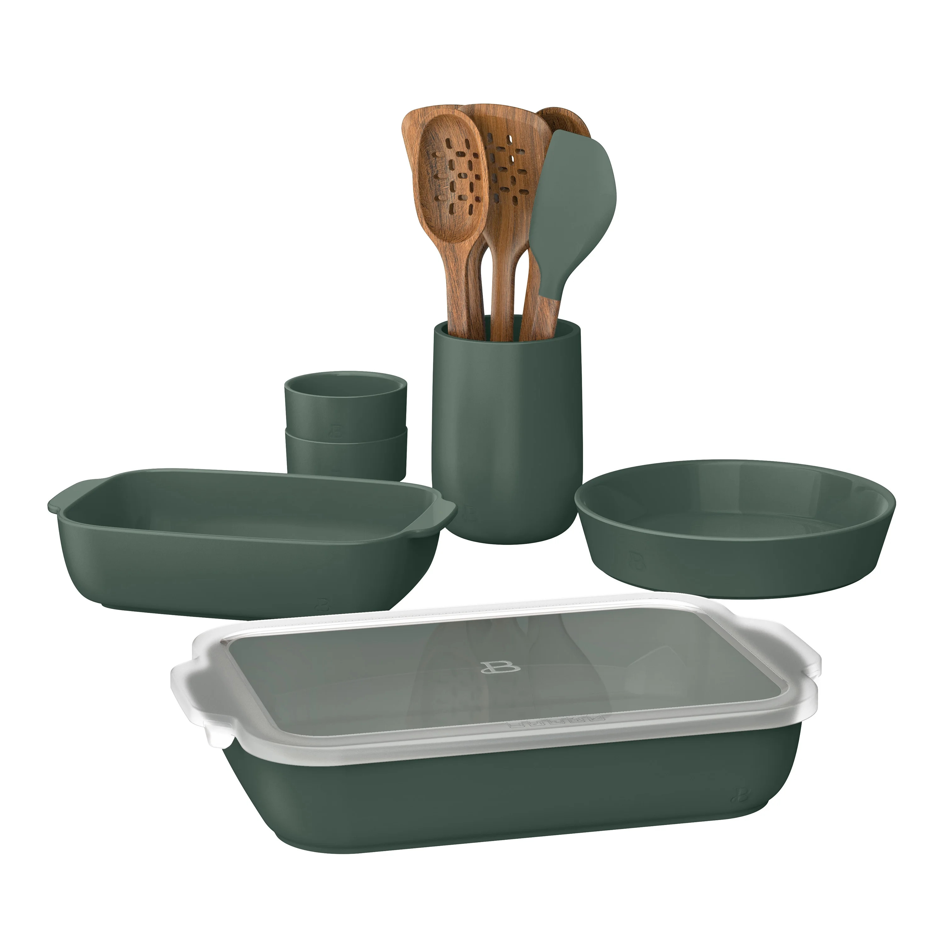 Beautiful 12-Piece Stoneware Bakeware & Kitchen Tools Set, Thyme Green by Drew Barrymore | Walmart (US)