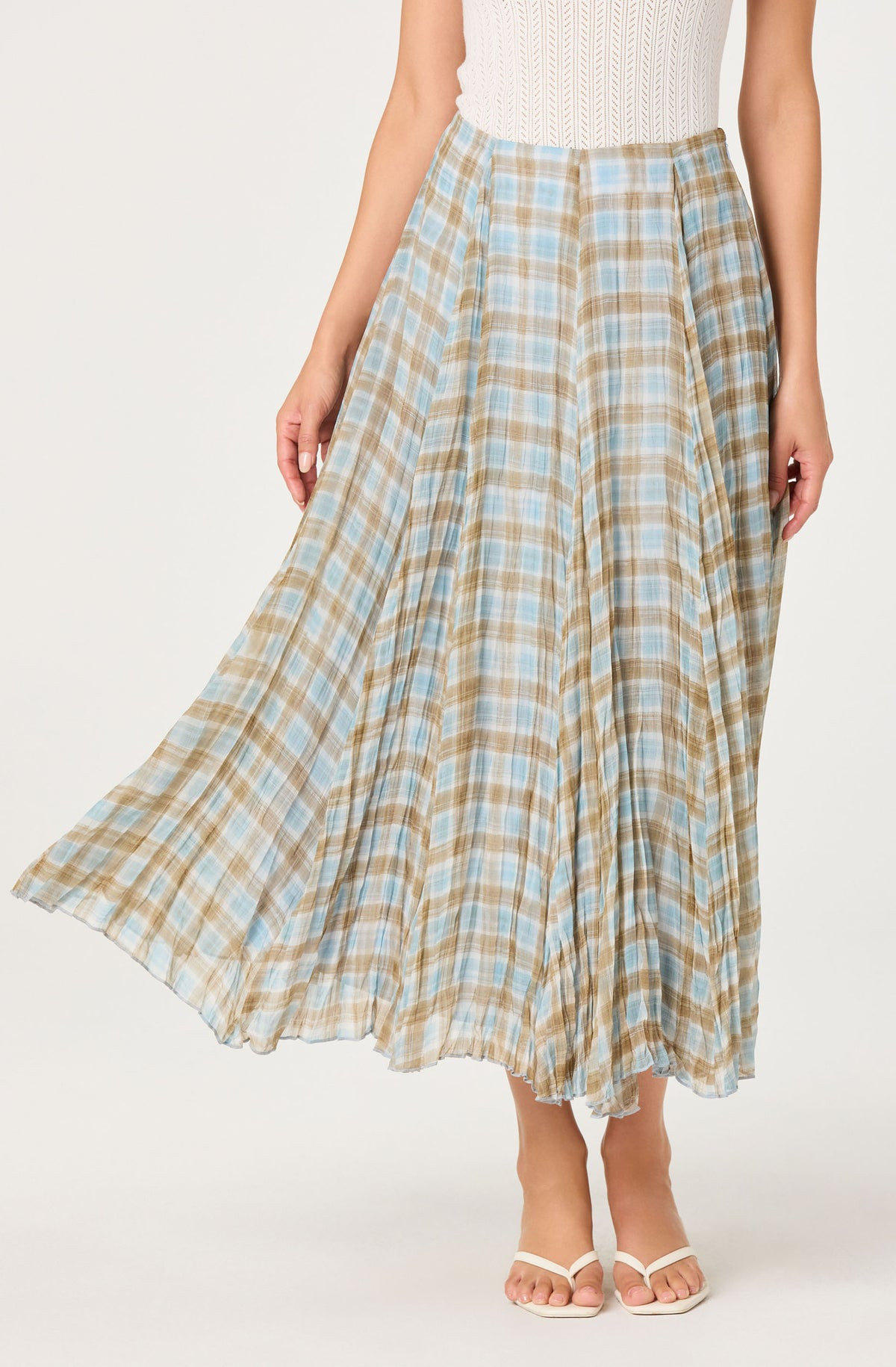 Fiori Pleated Maxi Skirt - Blue brown plaid / XS | ASTR The Label (US)