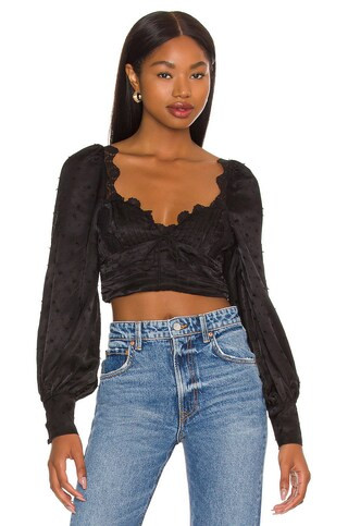For Love & Lemons Liz Crop Top in Black from Revolve.com | Revolve Clothing (Global)